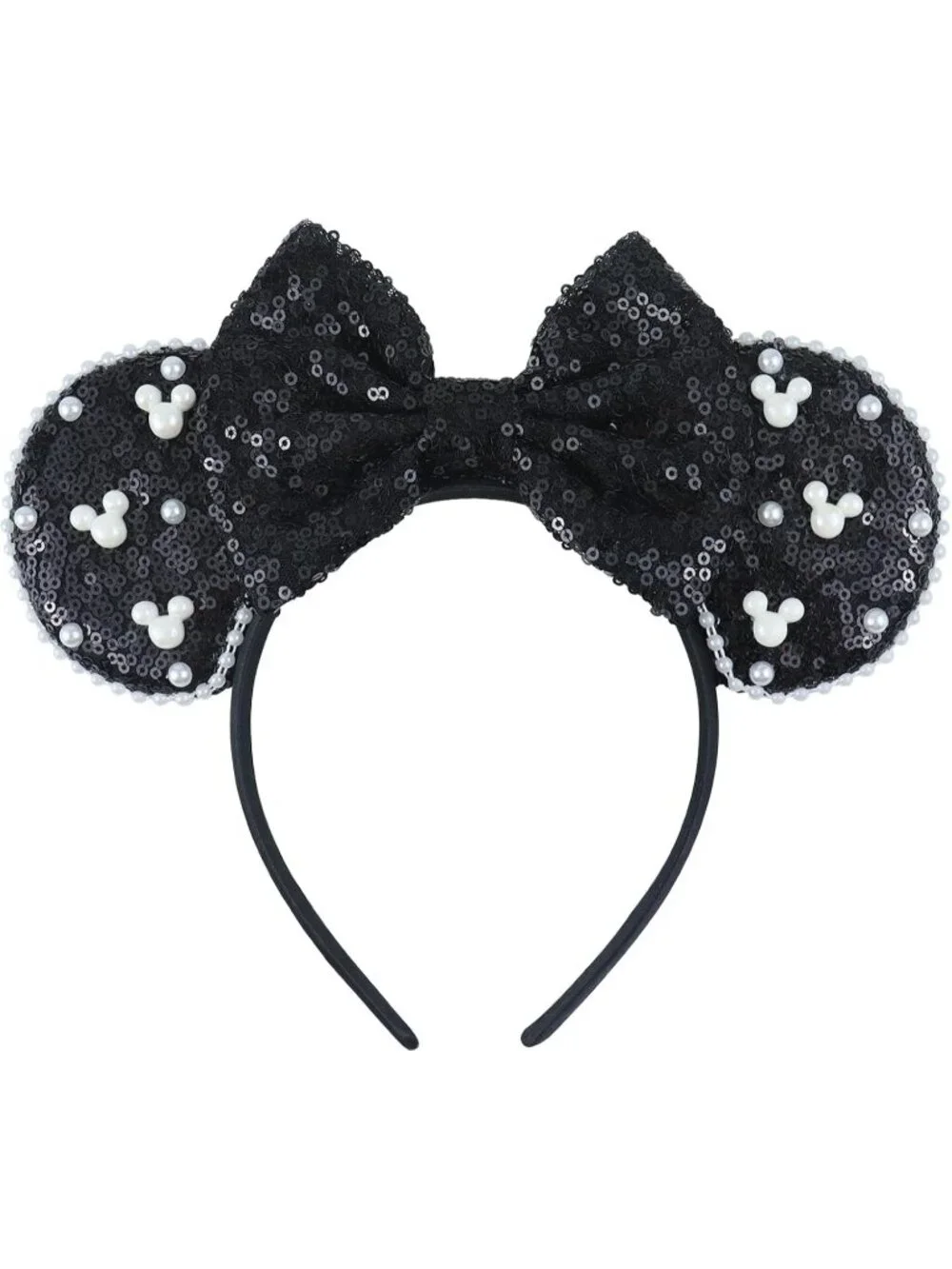 Women Black Polyester Velvet Mickey Mouse Halloween Costume Headband